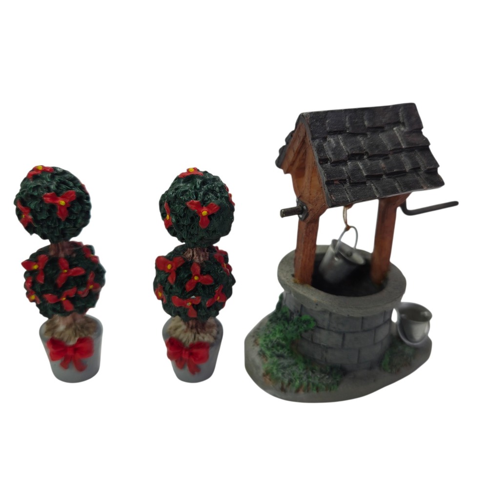 Lemax Village Collection Water Well and Topiary Trees Miniature Figurines Vtg